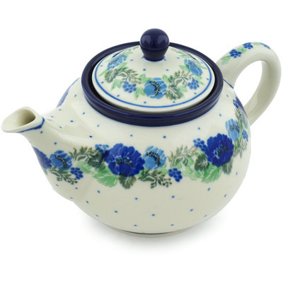 Polish Pottery Tea or Coffee Pot 3&frac12; cups Ring Of Blue UNIKAT
