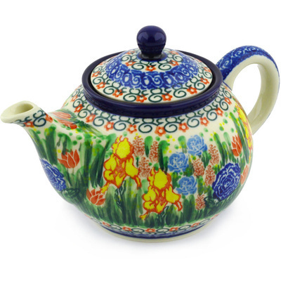 Polish Pottery Tea or Coffee Pot 3&frac12; cups Spring Iris UNIKAT