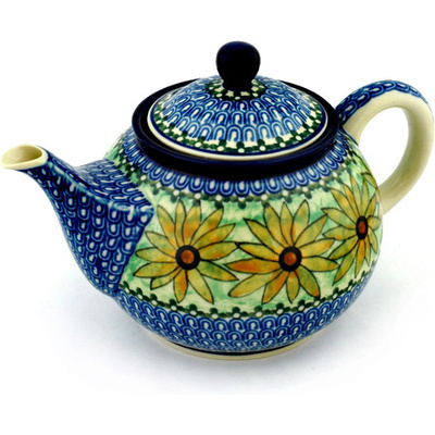 Polish Pottery Tea or Coffee Pot 3&frac12; cups Summer Suzies UNIKAT
