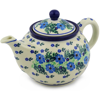 Polish Pottery Tea or Coffee Pot 3&frac12; cups Viola Bouquet