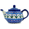 Polish Pottery Tea or Coffee Pot 30 oz Blue Tulip Garden UNIKAT