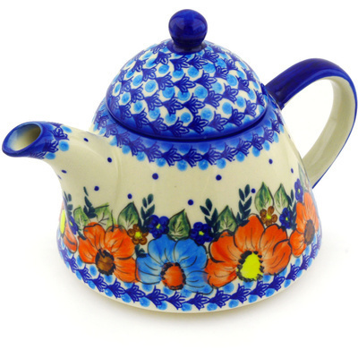 Polish Pottery Tea or Coffee Pot 39 oz Bold Poppies