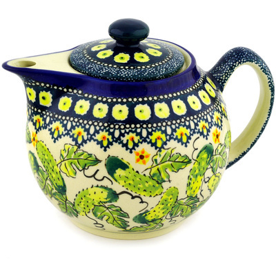 Polish Pottery Tea or Coffee Pot 39 oz Cucumber Patch