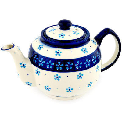 Polish Pottery Tea or Coffee Pot 4 Cup Blue Forget-me-nots