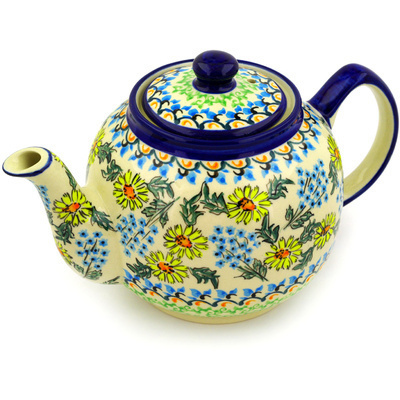 Polish Pottery Tea or Coffee Pot 4 Cup Daisy Party UNIKAT