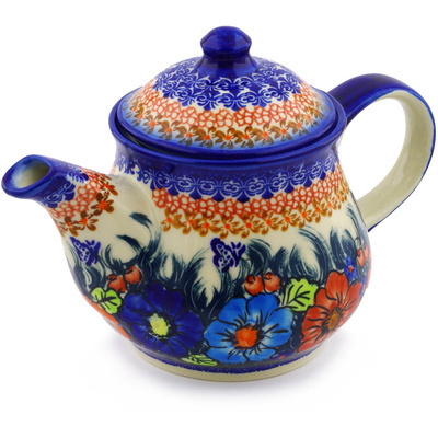 Polish Pottery Tea or Coffee Pot 40 oz Butterfly Splendor