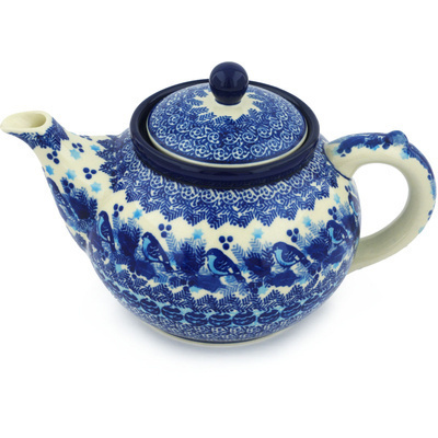Polish Pottery Tea or Coffee Pot 5 cups Blue Delphinium UNIKAT
