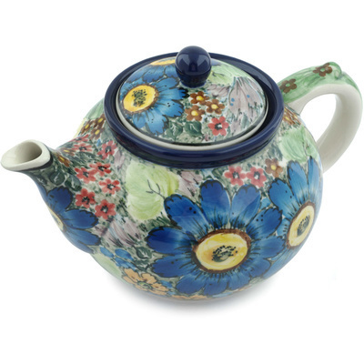 Polish Pottery Tea or Coffee Pot 5 cups Floral Gem UNIKAT