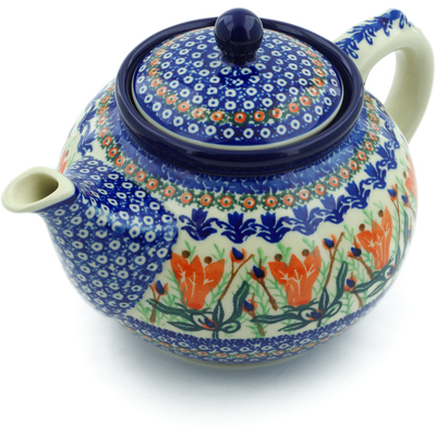 Polish Pottery Tea or Coffee Pot 5 cups Gentian Wreath UNIKAT