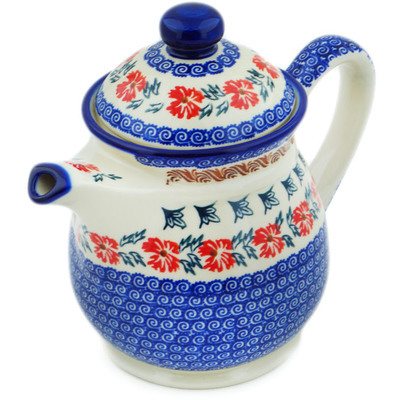 Polish Pottery Tea or Coffee Pot 5 cups Red Cornflower