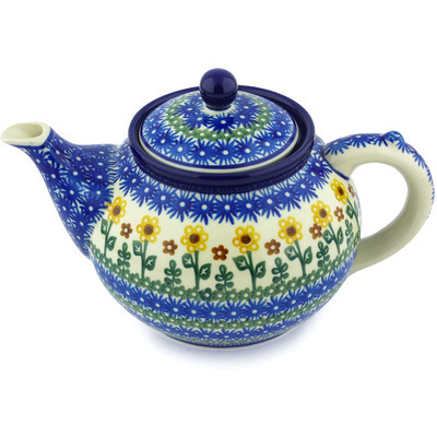 Polish Pottery Tea or Coffee Pot 5 cups Ring Of Sunflowers