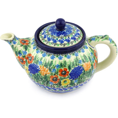 Polish Pottery Tea or Coffee Pot 5 cups Splendid Blue Meadow UNIKAT