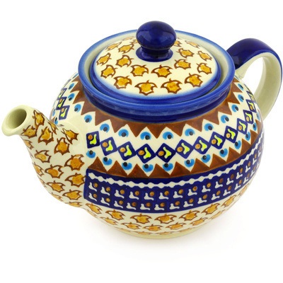 Polish Pottery Tea or Coffee Pot 51 oz Golden Leaves UNIKAT