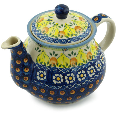 Polish Pottery Tea or Coffee Pot 51 oz Sunflower Power UNIKAT