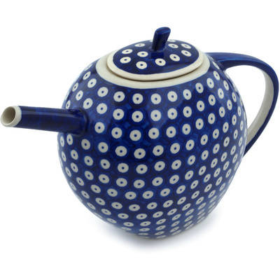 Polish Pottery Tea or Coffee Pot 55 oz Peacock Dots