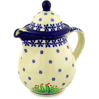 Polish Pottery Tea or Coffee Pot 57 oz Holly Berries