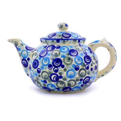 Polish Pottery Tea or Coffee Pot 6 cups Blue Peacock Eye