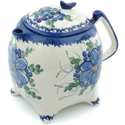 Polish Pottery Tea or Coffee Pot 62 oz Blue Garden UNIKAT