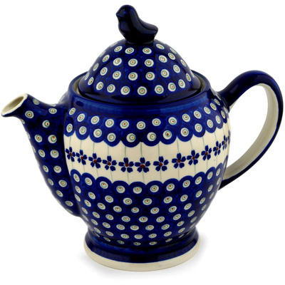 Polish Pottery Tea or Coffee Pot 62 oz Flowering Peacock