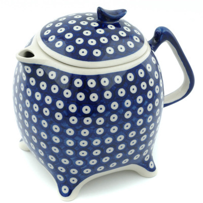Polish Pottery Tea or Coffee Pot 62 oz Peacock Dots