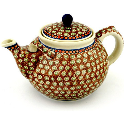 Polish Pottery Tea or Coffee Pot 7 cups Brown Polka Dot