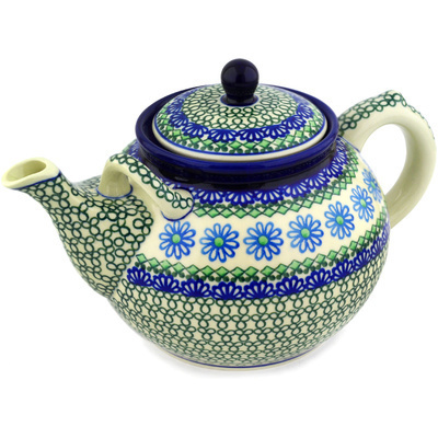 Polish Pottery Tea or Coffee Pot 7 cups Geometric Daisies