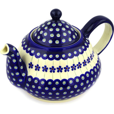 Polish Pottery Tea or Coffee Pot 76 oz Flowering Peacock