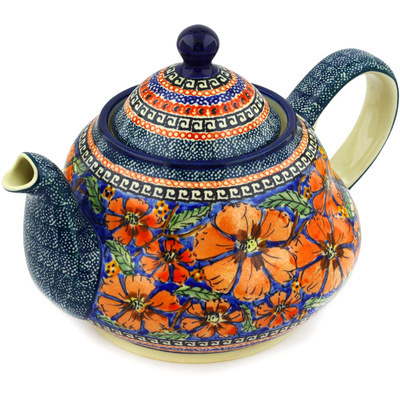 Polish Pottery Tea or Coffee Pot 76 oz Poppies UNIKAT