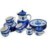 Polish Pottery Tea or Coffee Set for Six 34 oz Blue Poppies
