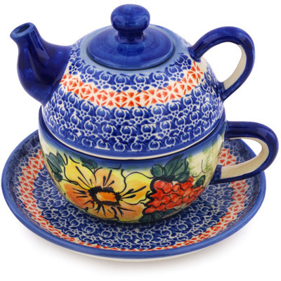 Polish Pottery Tea Set for One 13 oz Croatia UNIKAT