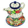 Polish Pottery Tea Set for One 17 oz Christmas Flower UNIKAT