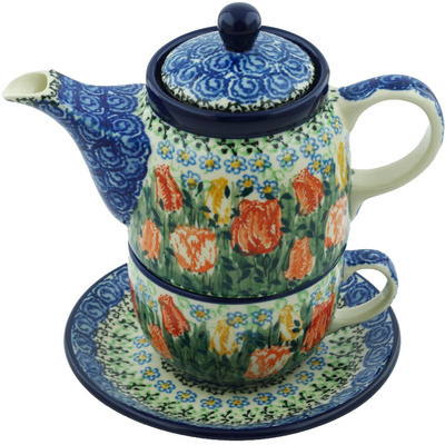 Polish Pottery Tea Set for One 17 oz Delightful Element UNIKAT