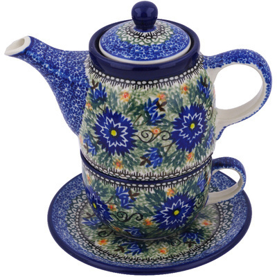 Polish Pottery Tea Set for One 17 oz Intrepid Dahlia UNIKAT