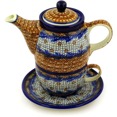 Polish Pottery Tea Set for One 17 oz Rustic Cloth