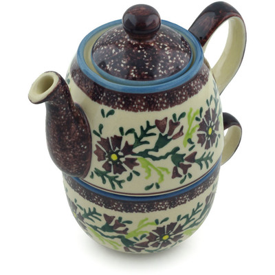 Polish Pottery Tea Set for One 19 oz Sweet Purple Floral
