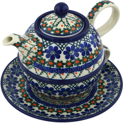 Polish Pottery Tea Set for One 22 oz Primrose Trellis