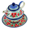 Polish Pottery Tea Set for One 22 oz Red Pansy