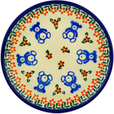 Polish Pottery Toast Plate Blue Jean Bear Wreath