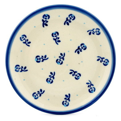 Polish Pottery Toast Plate Blue Spring Roses