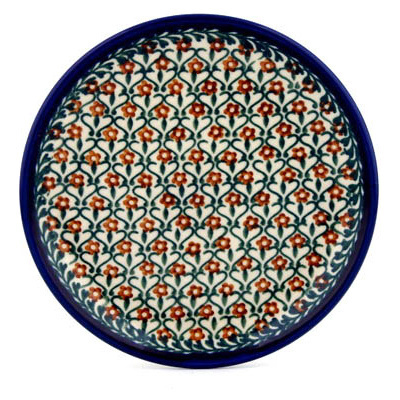 Polish Pottery Toast Plate Red Flower Lattice