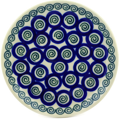 Polish Pottery Toast Plate Swirling Peacock