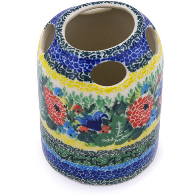 Polish Pottery Toothbrush Holder 4&quot; Blue Butterfly Meadow UNIKAT