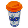 Polish Pottery Travel Coffee Mug Blue Wildflower UNIKAT