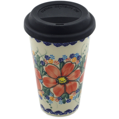 Polish Pottery Travel Coffee Mug Drops Of Beauty UNIKAT