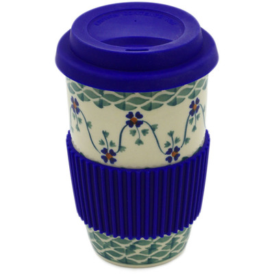 Polish Pottery Travel Coffee Mug Lucky Blue Clover
