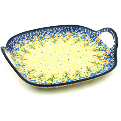 Polish Pottery Tray with Handles 10&quot; Spring UNIKAT