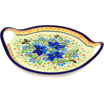 Polish Pottery Tray with Handles 13&quot; Butterfly Meadow UNIKAT