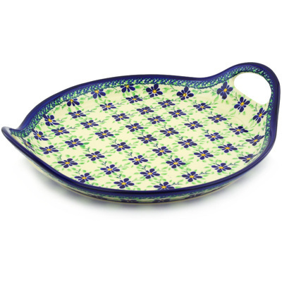 Polish Pottery Tray with Handles 13&quot; Gingham Patchwork