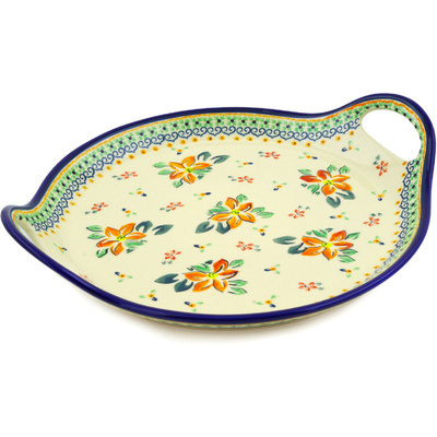 Polish Pottery Tray with Handles 13&quot; Orange Clematis