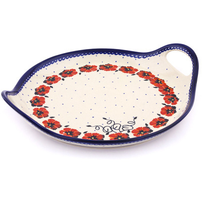 Polish Pottery Tray with Handles 13&quot; Poppies And Polka Dots